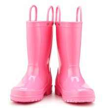 Kinder Neue Mode Pfirsich Pinkfarbe wasserdichte Naturmaterial Regenstiefel Easy-on-Griffe Schuhe